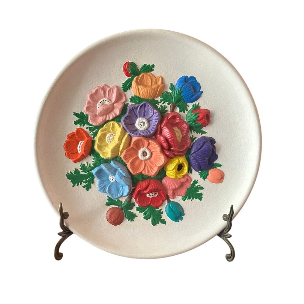 Vintage 1960's Mid Century Modern Pastel Floral Wall Decor W/ Stand